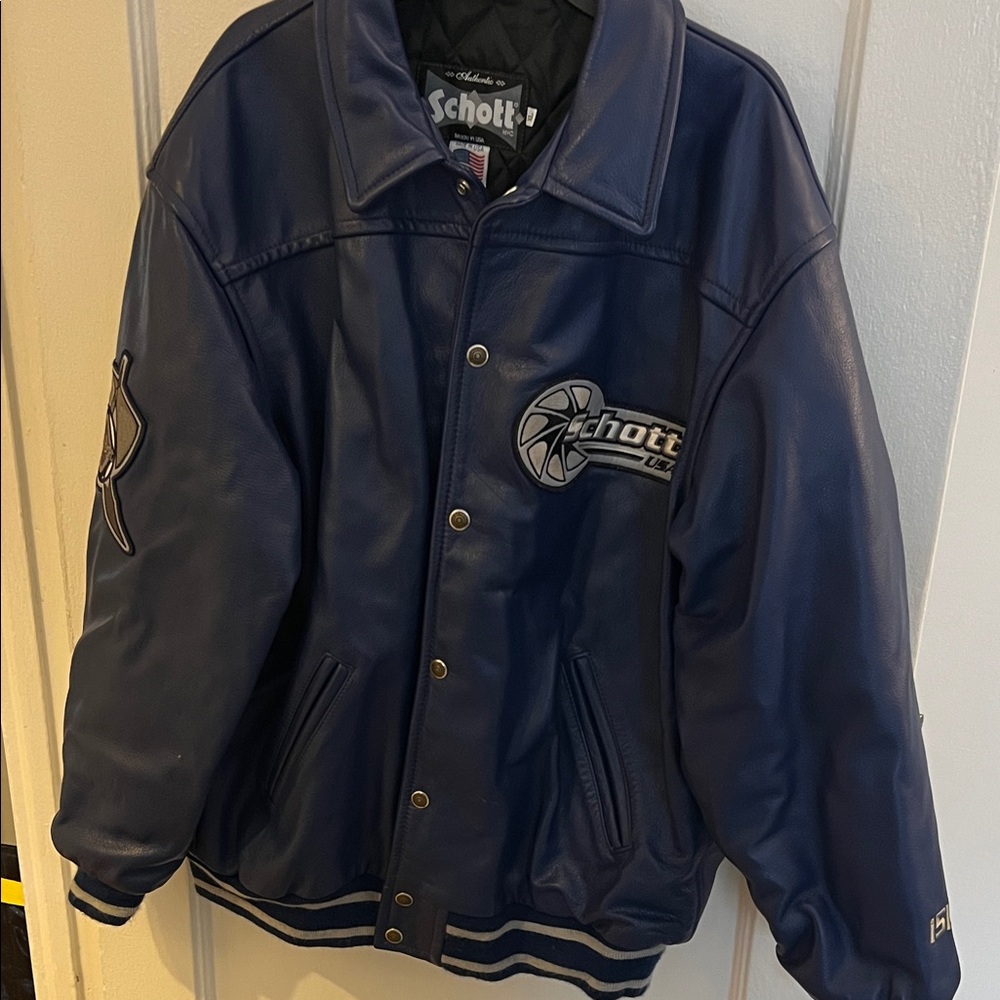 Schott NYC Men's Blue Leather Varsity Jacket